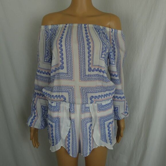 Lovers + Friends Carmella Romper Off the Shoulder Ruffle Floral Long Sleeve Sm - Picture 1 of 12